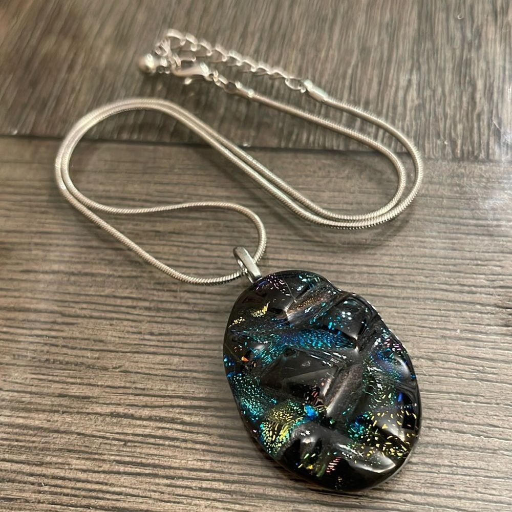 Dichroic Glass Quilted Glass Pendant & Chain